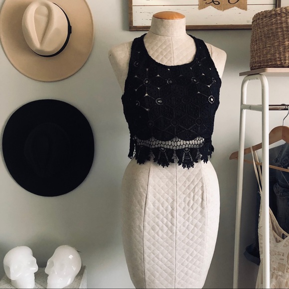 Signature8 Tops - Black Lace Crop Top